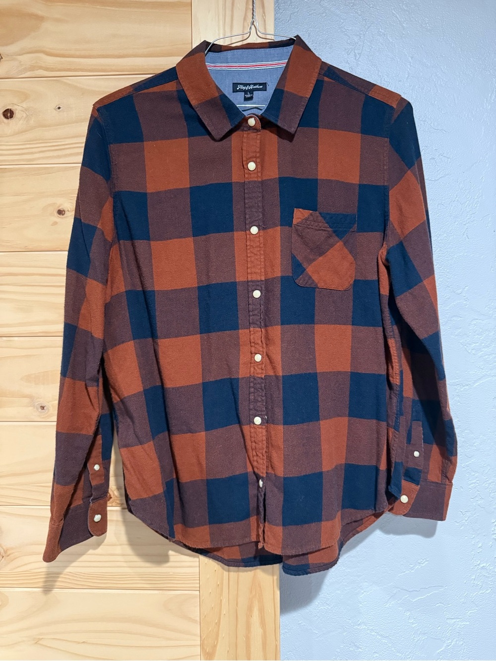 Women’s Navy and rust Plaid Button-Down Shirt